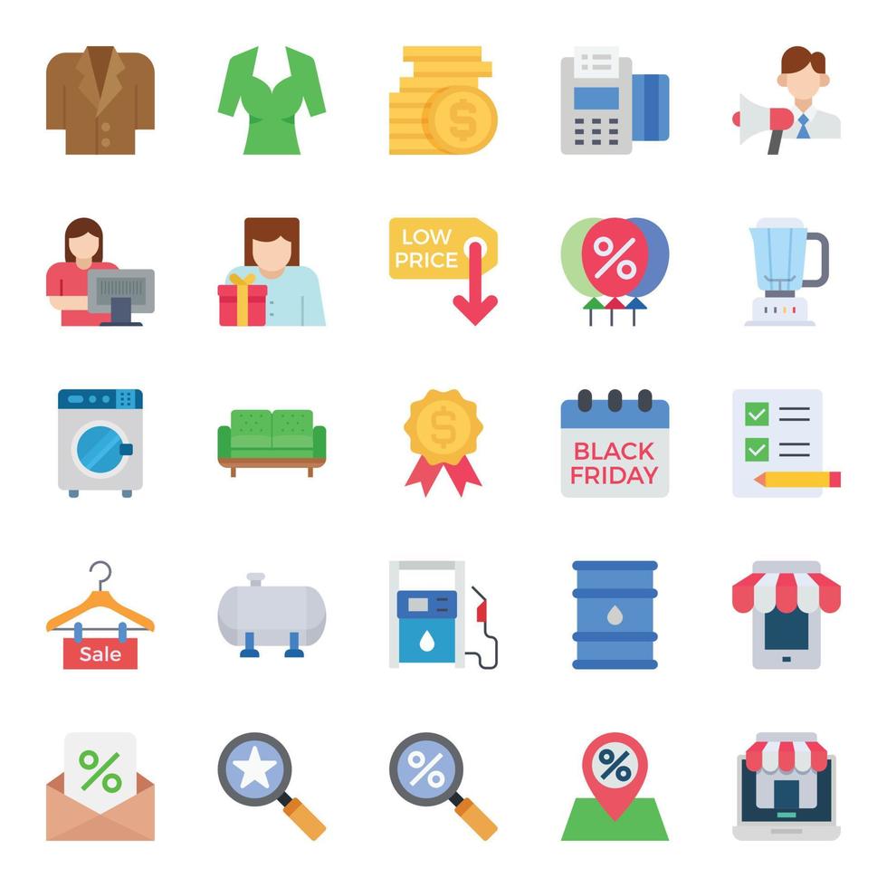 Flat color icons for Black friday. vector
