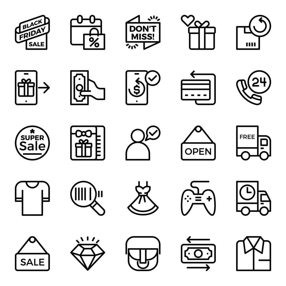 Outline icons for Black friday. vector