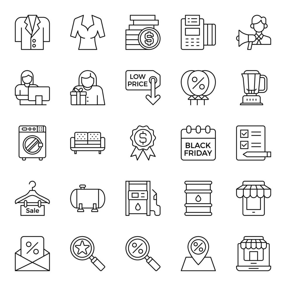 Outline icons for Black friday. vector