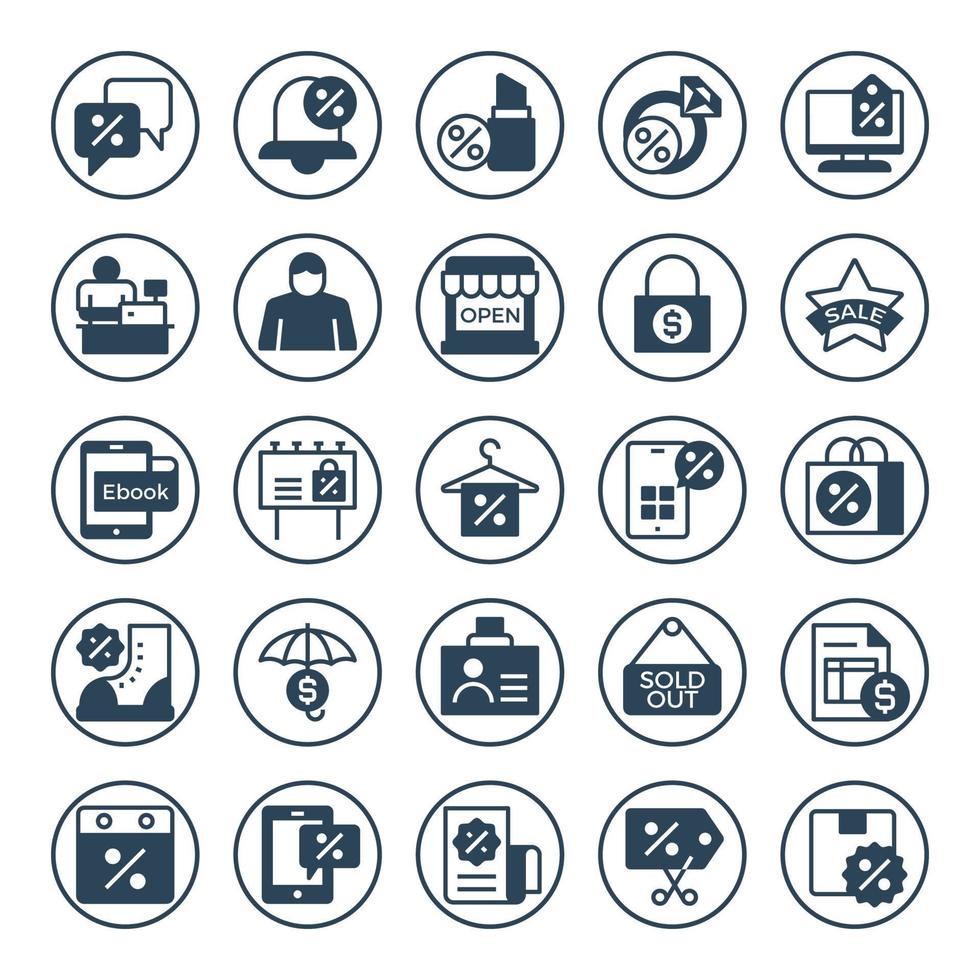 Circle glyph icons for Black friday. vector
