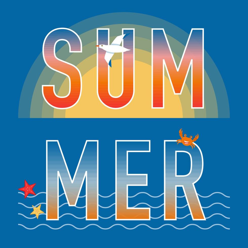 SUMMER text banner, poster or invitation, blue background, vector, illustration. vector