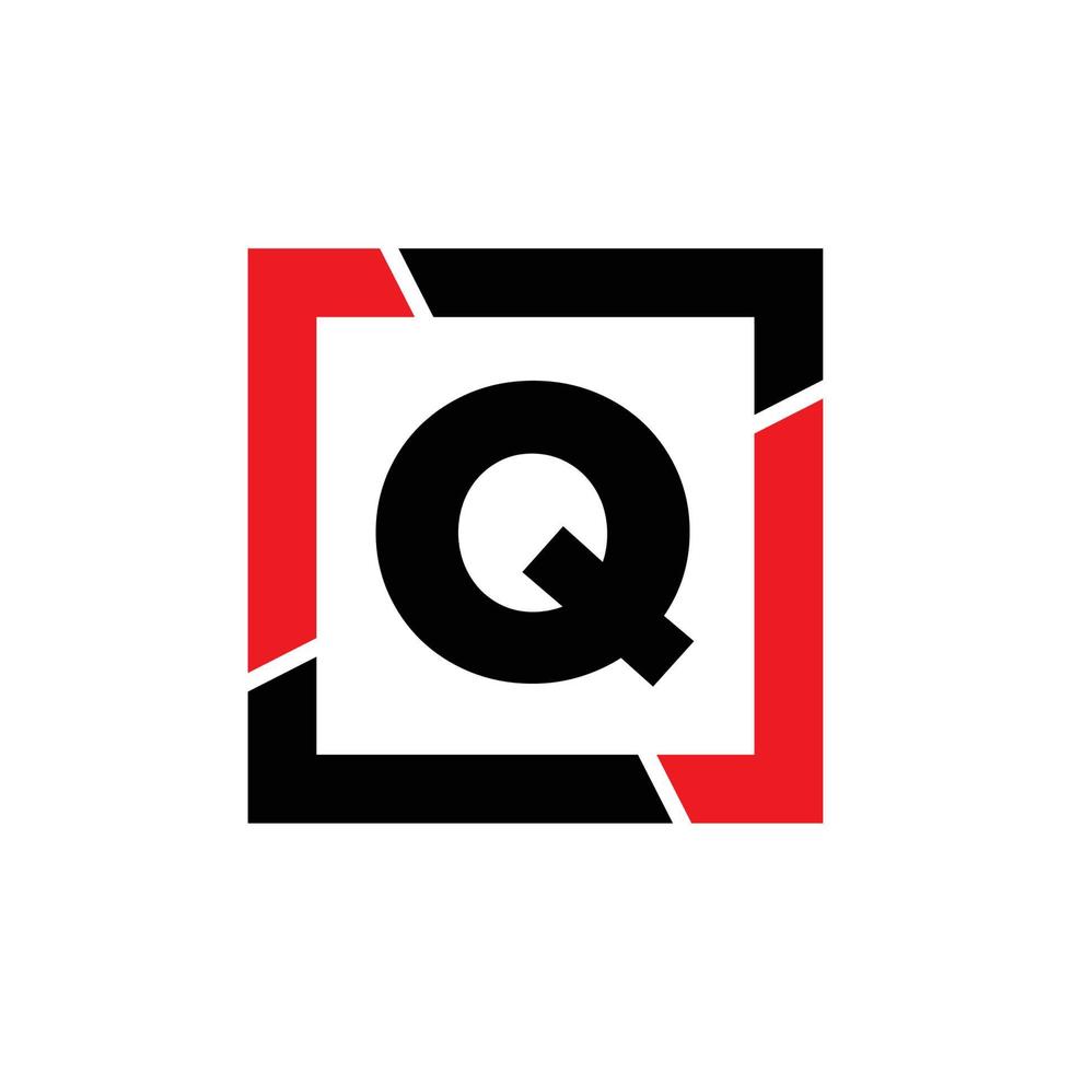 Q letter with red black frame monogram. Q company icon. vector