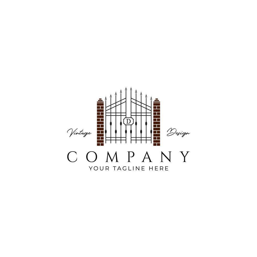 Vintage steel gate line icon logo design vector illustration template