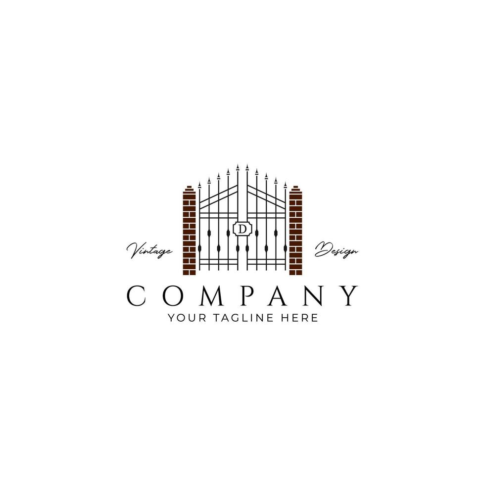 Vintage steel gate line icon logo design vector illustration template