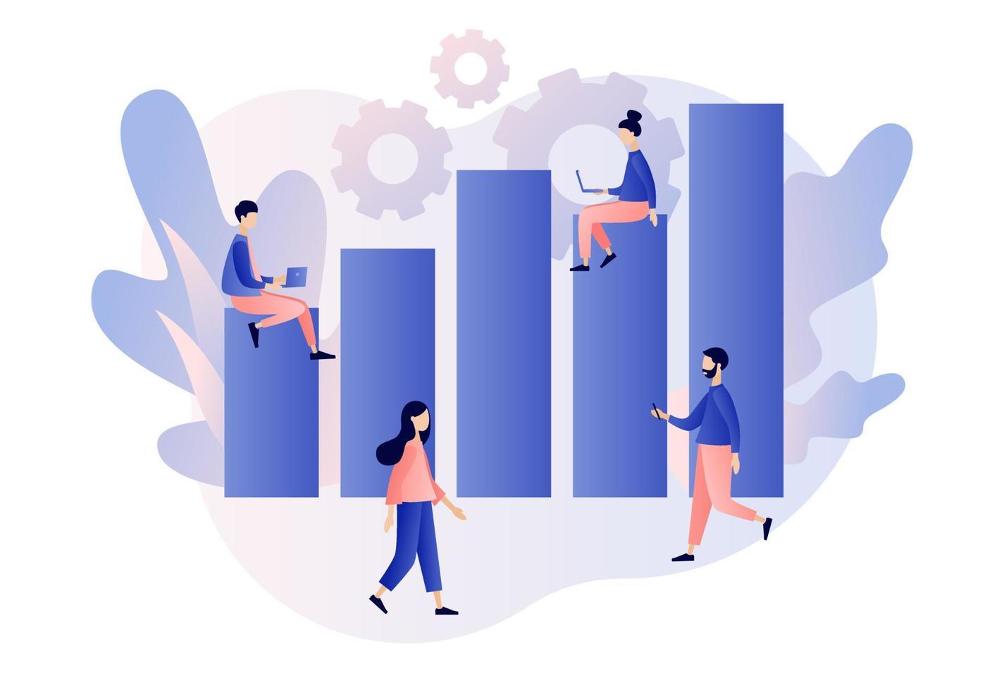 Business analysis. Data analytics consept.Tiny people are studying the infographic. Modern flat cartoon style. Vector illustration on white background