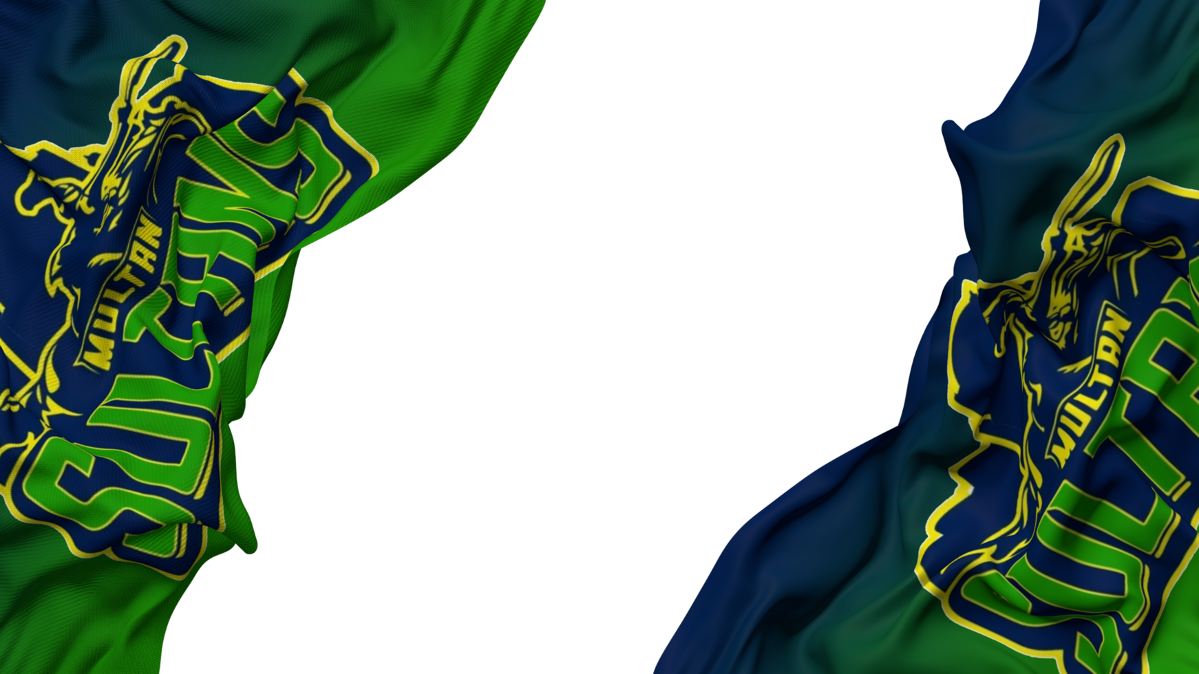 Multan Sultans, MS Flag Cloth Wave Banner in the Corner with Bump and Plain Texture, Isolated, 3D Rendering png