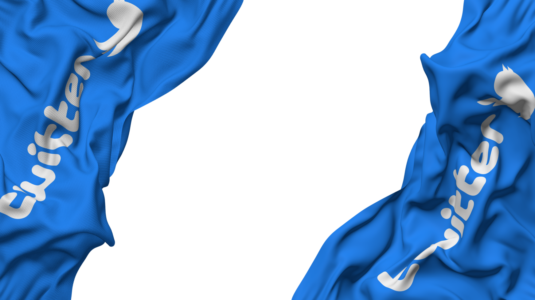 Twitter Flag Cloth Wave Banner in the Corner with Bump and Plain Texture, Isolated, 3D Rendering png