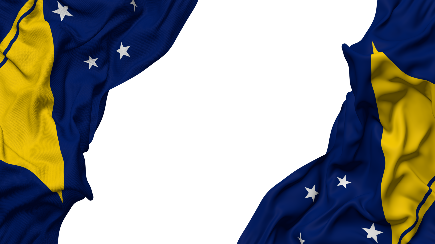 Tokelau Islands Flag Cloth Wave Banner in the Corner with Bump and Plain Texture, Isolated, 3D Rendering png