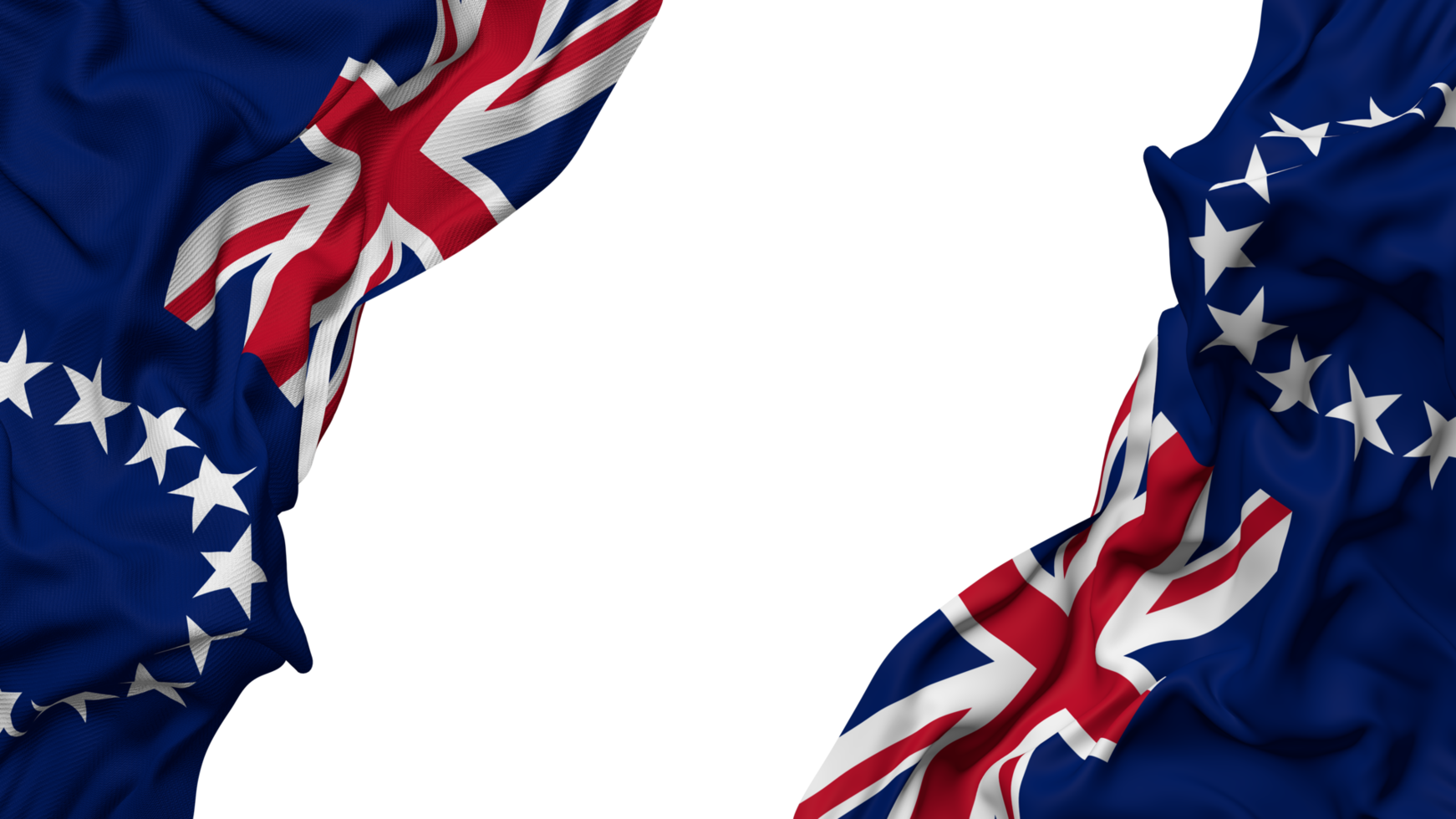 Cook Islands Flag Cloth Wave Banner in the Corner with Bump and Plain Texture, Isolated, 3D Rendering png