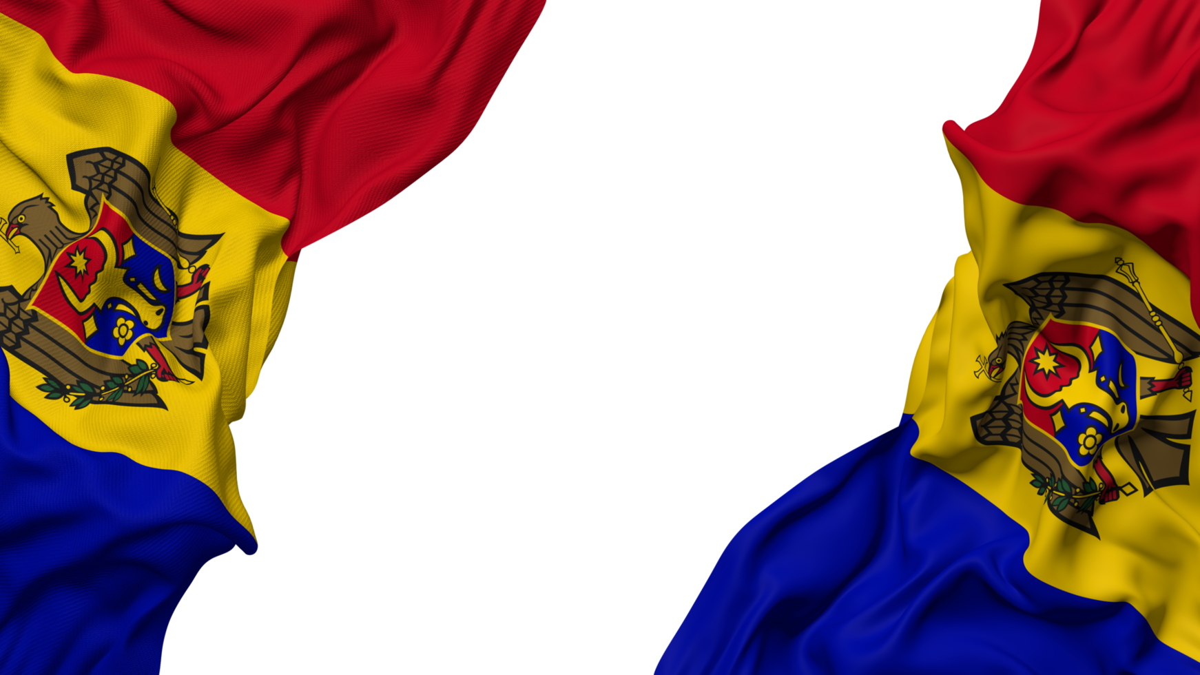 moldova bandiera stoffa onda bandiera nel il angolo con urto e pianura struttura, isolato, 3d interpretazione png