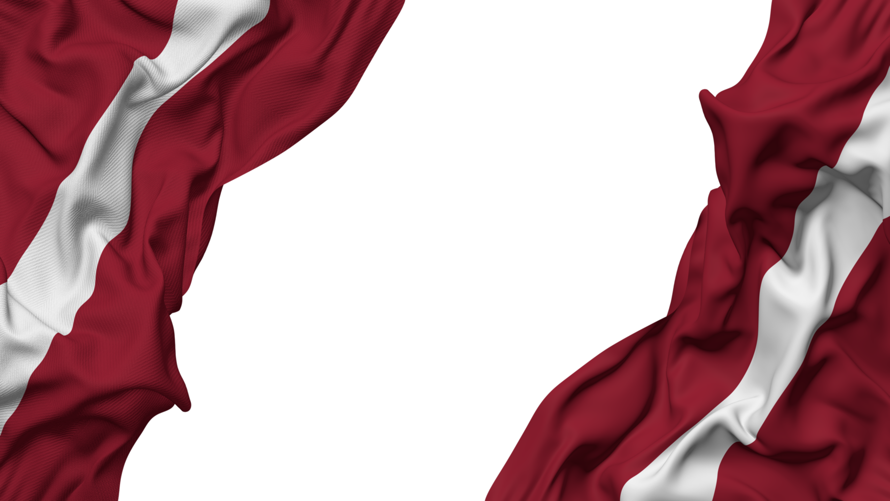 Lettland Flagge Stoff Welle Banner im das Ecke mit stoßen und einfach Textur, isoliert, 3d Rendern png