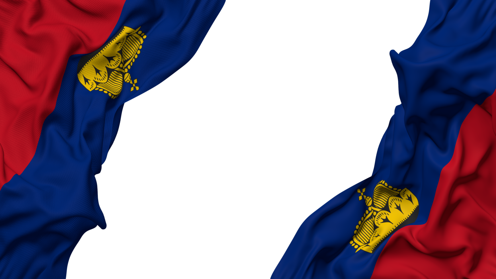 Liechtenstein Flag Cloth Wave Banner in the Corner with Bump and Plain Texture, Isolated, 3D Rendering png