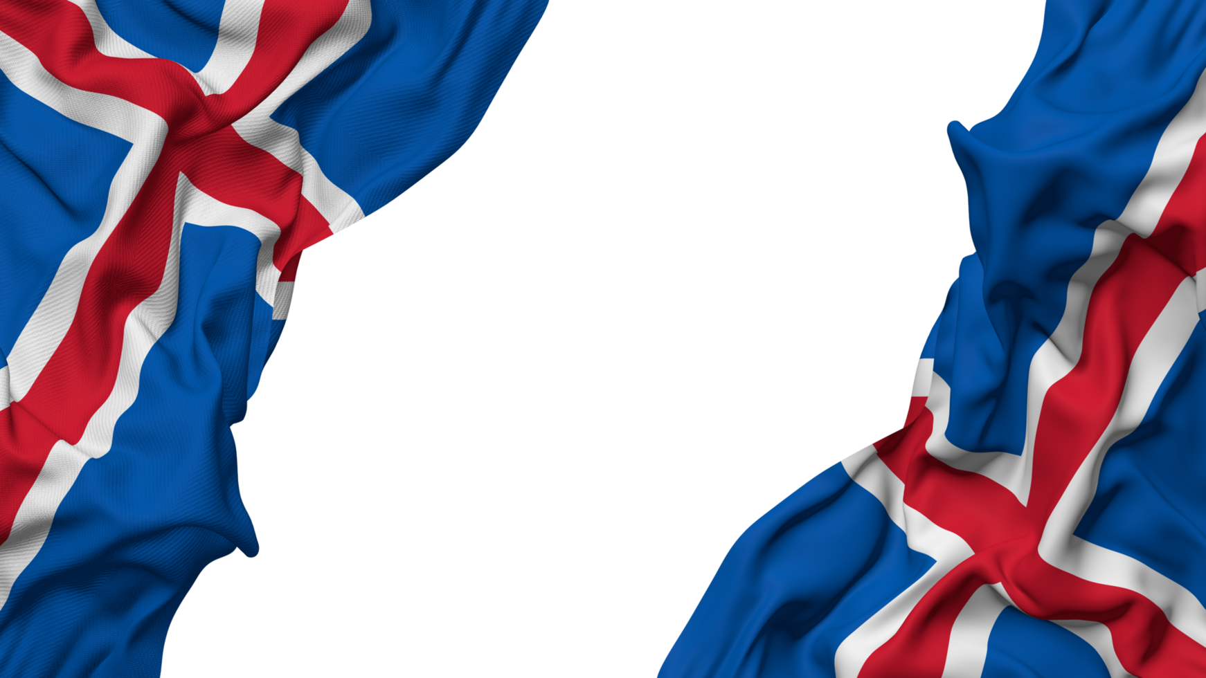 Iceland Flag Cloth Wave Banner in the Corner with Bump and Plain Texture, Isolated, 3D Rendering png