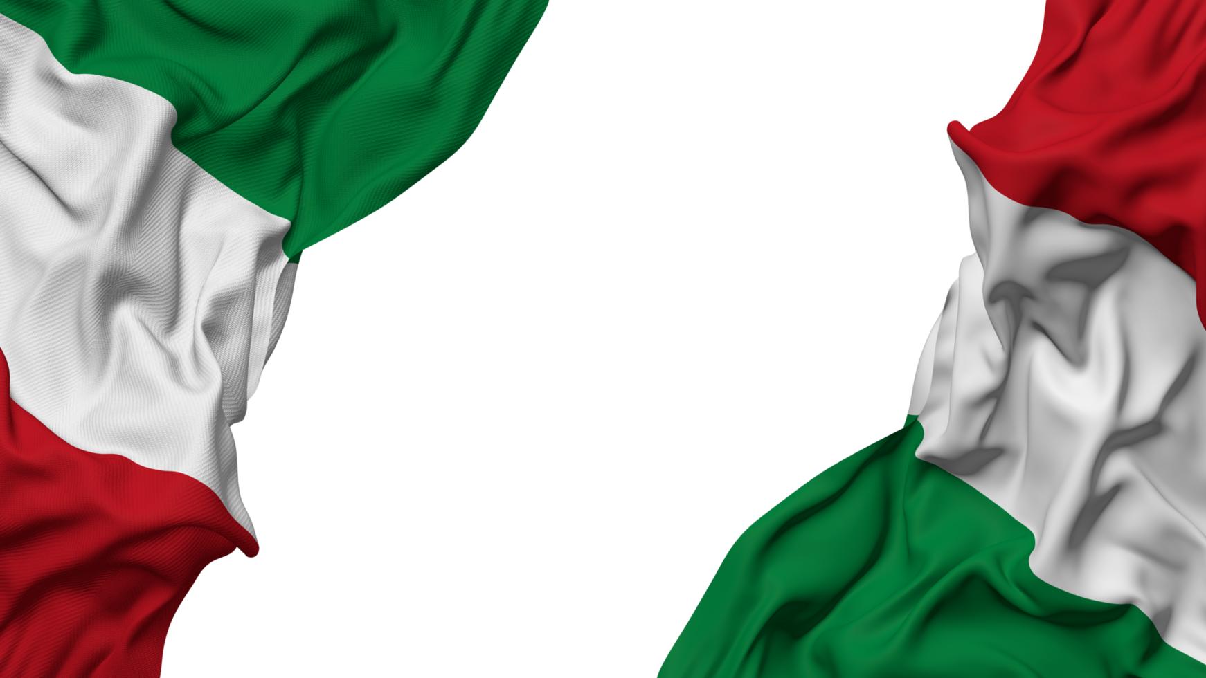 Italia bandera paño ola bandera en el esquina con bache y llanura textura, aislado, 3d representación png