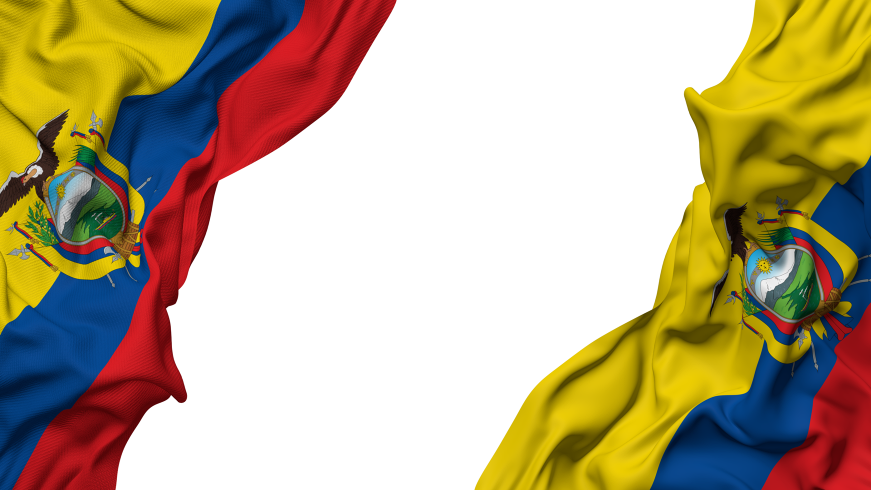Ecuador Flag Cloth Wave Banner in the Corner with Bump and Plain Texture, Isolated, 3D Rendering png