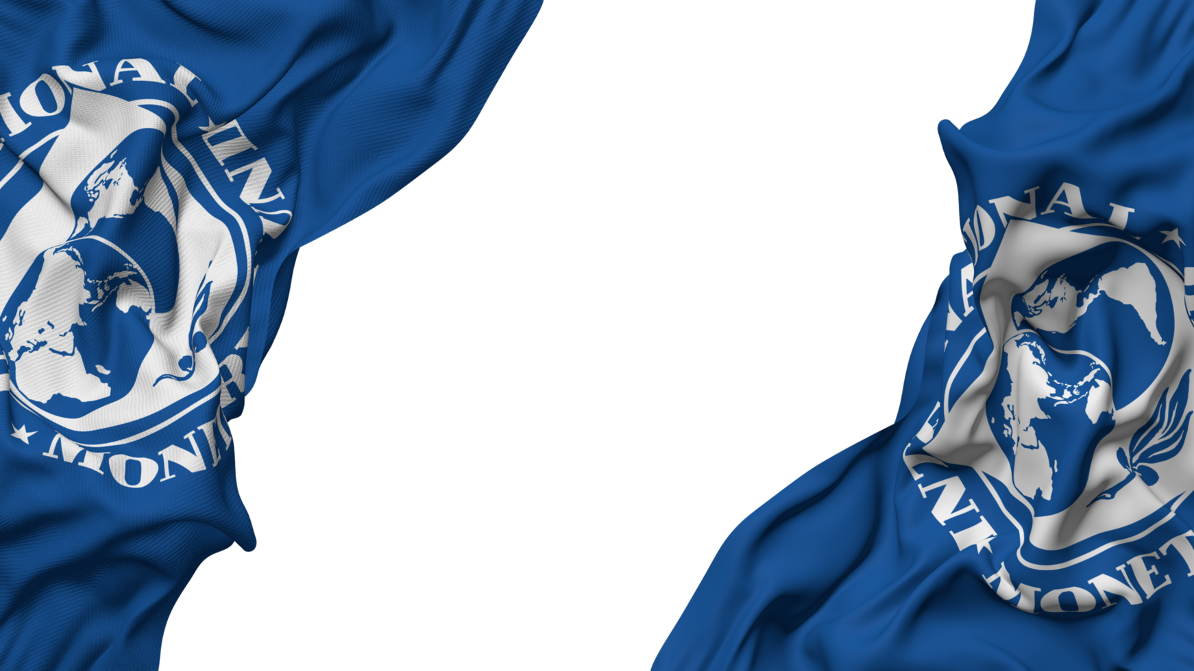 International Monetary Fund, IMF Flag Cloth Wave Banner in the Corner with Bump and Plain Texture, Isolated, 3D Rendering png