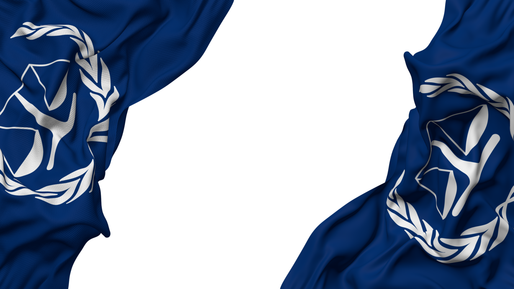 International Criminal Court, ICC Flag Cloth Wave Banner in the Corner with Bump and Plain Texture, Isolated, 3D Rendering png