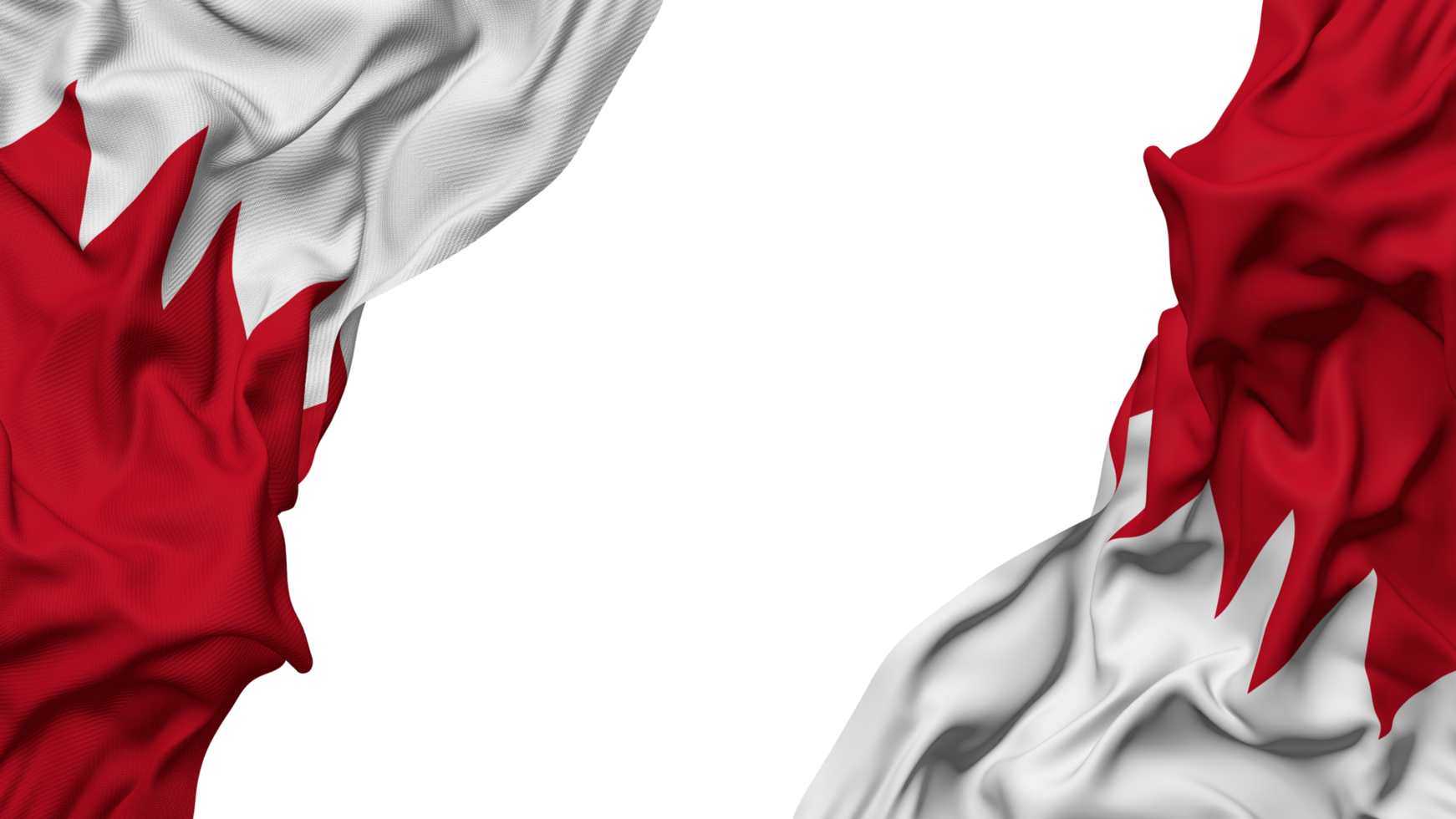 Bahrain Flag Cloth Wave Banner in the Corner with Bump and Plain Texture, Isolated, 3D Rendering png
