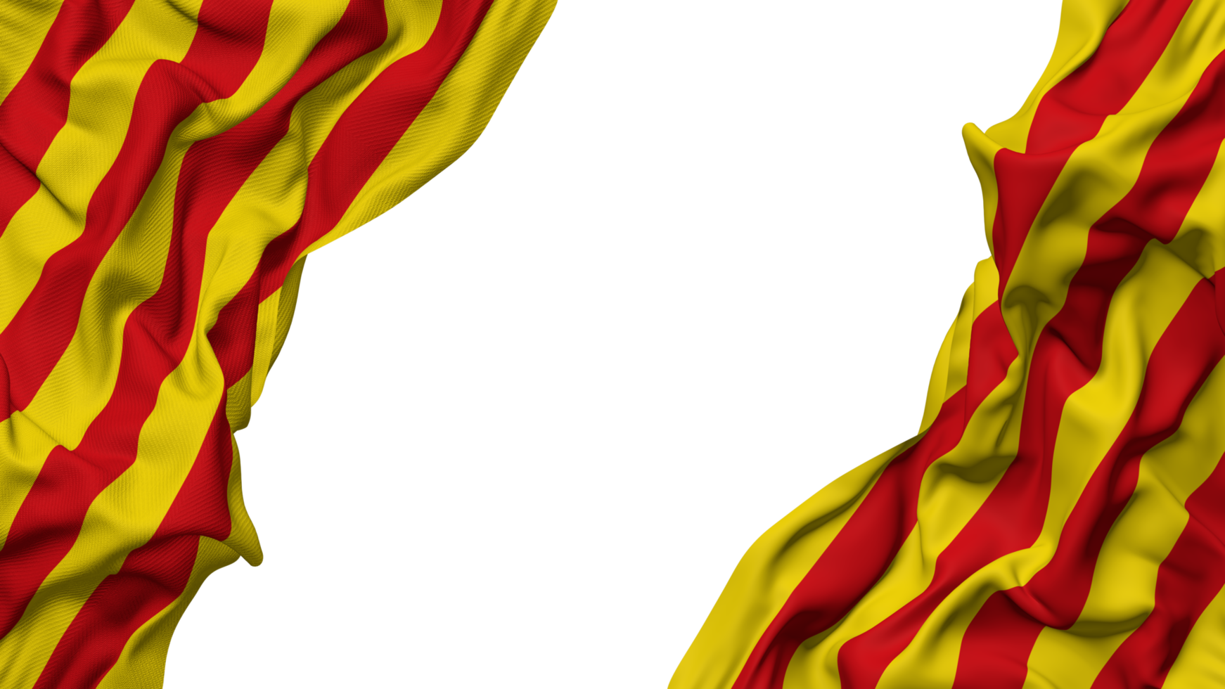 Catalonië, senyera vlag kleding Golf banier in de hoek met buil en duidelijk textuur, geïsoleerd, 3d renderen png