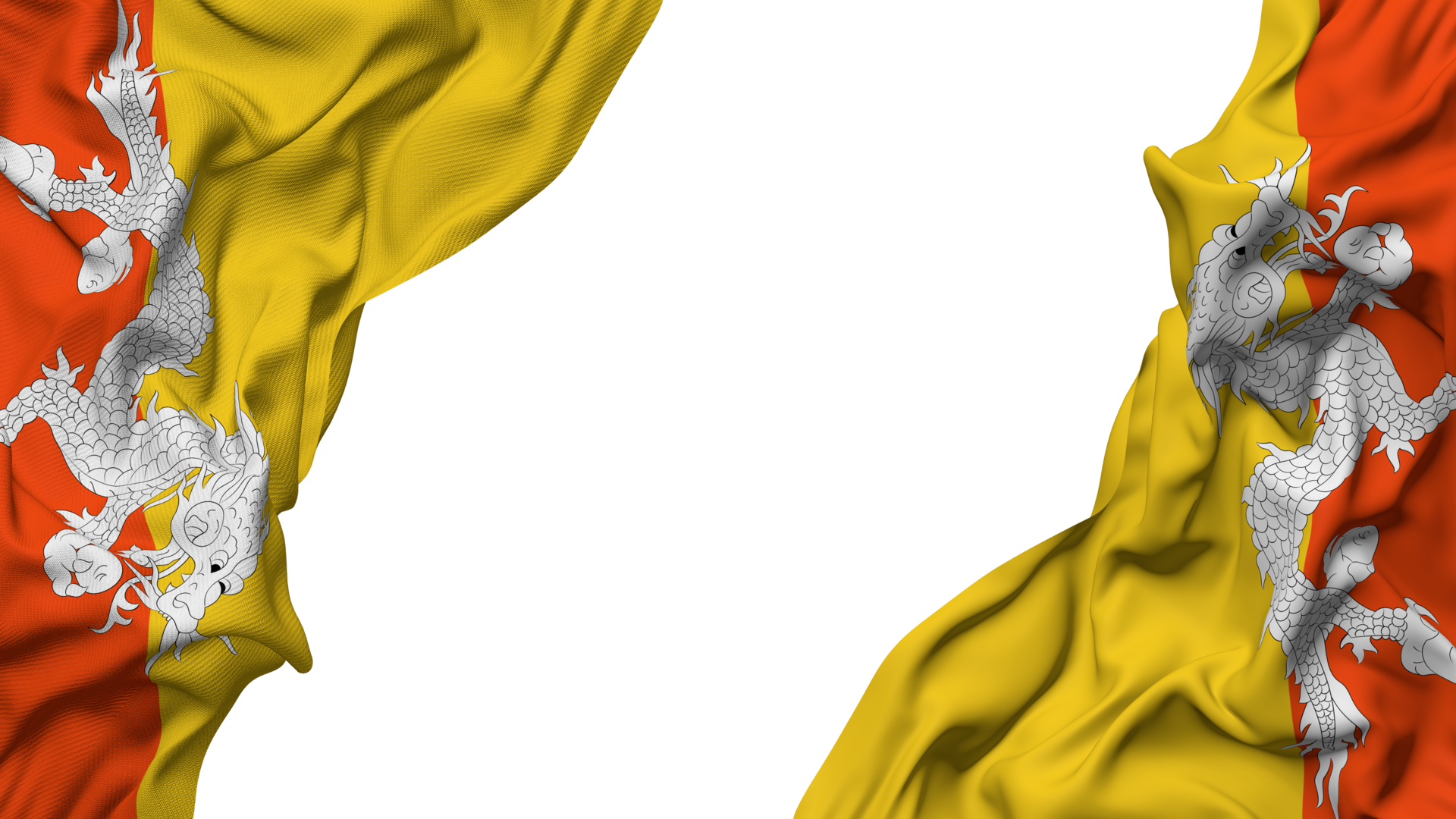 Bhutan Flag Cloth Wave Banner in the Corner with Bump and Plain Texture