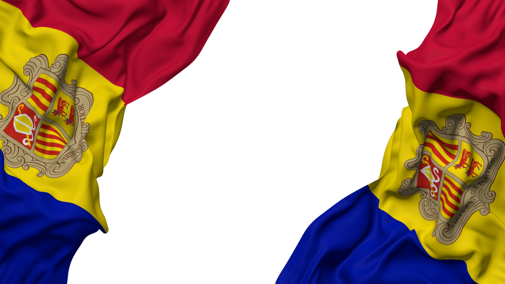 Andorra Flag Cloth Wave Banner in the Corner with Bump and Plain Texture, Isolated, 3D Rendering png