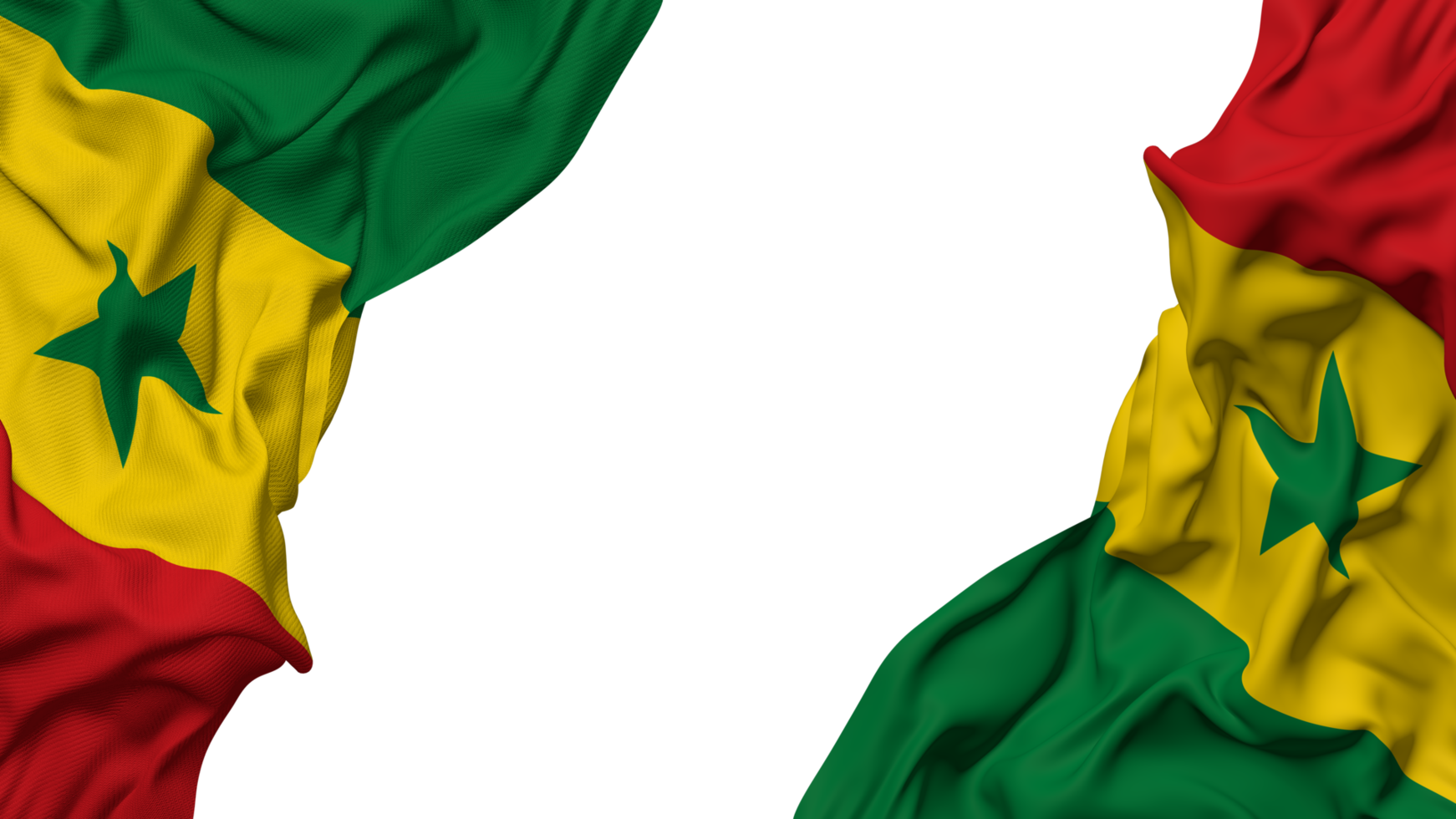 Senegal Flag Cloth Wave Banner in the Corner with Bump and Plain Texture, Isolated, 3D Rendering png