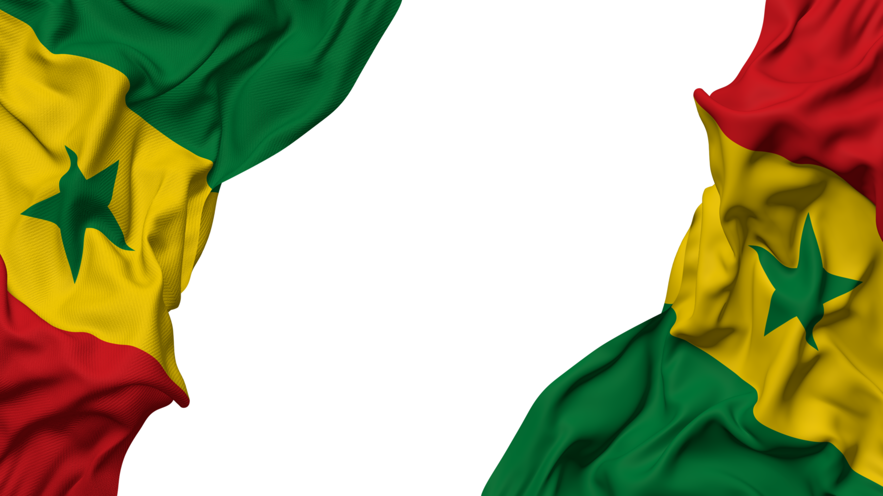 Senegal bandeira pano onda bandeira dentro a canto com colisão e avião textura, isolado, 3d Renderização png