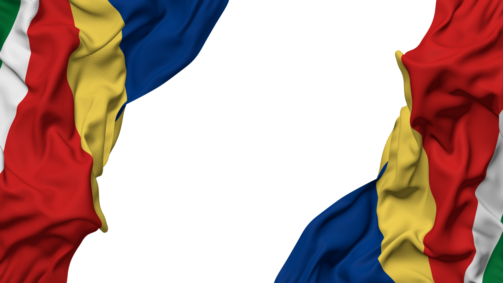 Seychelles Flag Cloth Wave Banner in the Corner with Bump and Plain Texture, Isolated, 3D Rendering png