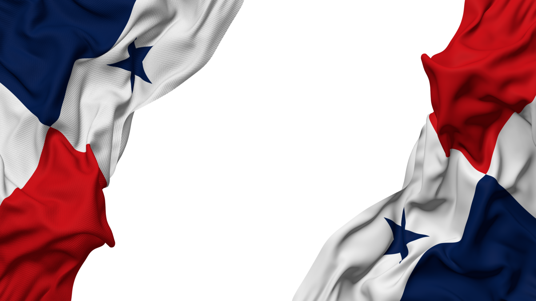 Panama Flag Cloth Wave Banner in the Corner with Bump and Plain Texture, Isolated, 3D Rendering png