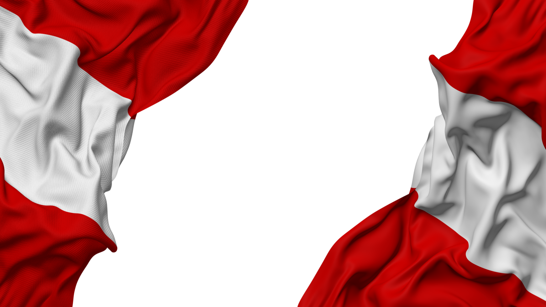 Peru Flag Cloth Wave Banner in the Corner with Bump and Plain Texture, Isolated, 3D Rendering png