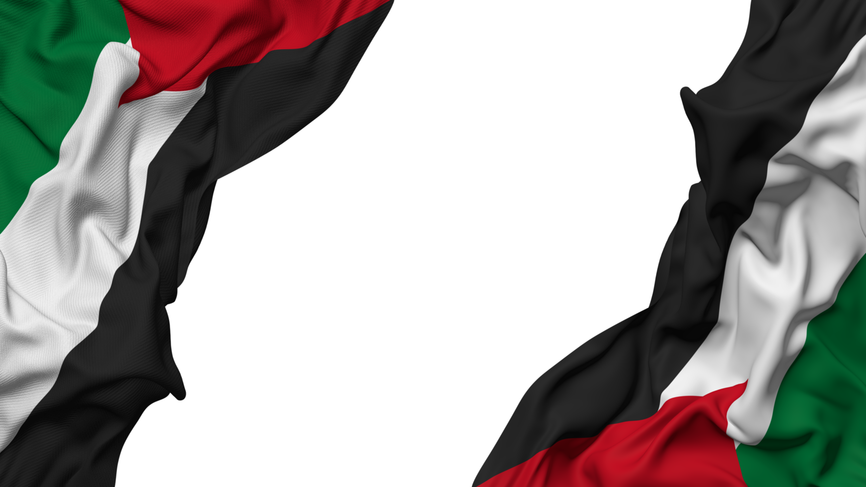 Palestine Flag Cloth Wave Banner in the Corner with Bump and Plain Texture, Isolated, 3D Rendering png