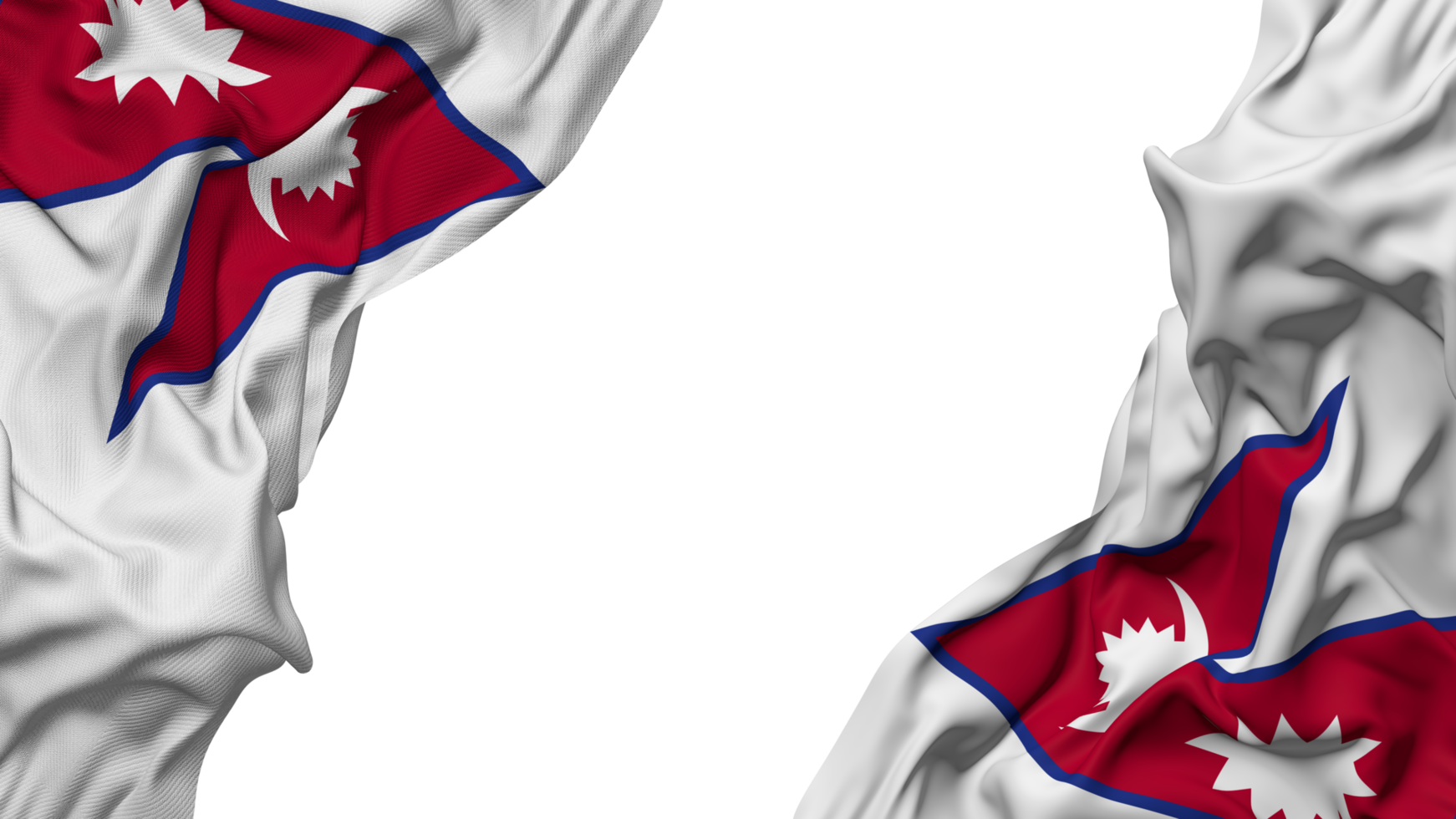 Nepal Flag Cloth Wave Banner in the Corner with Bump and Plain Texture, Isolated, 3D Rendering png