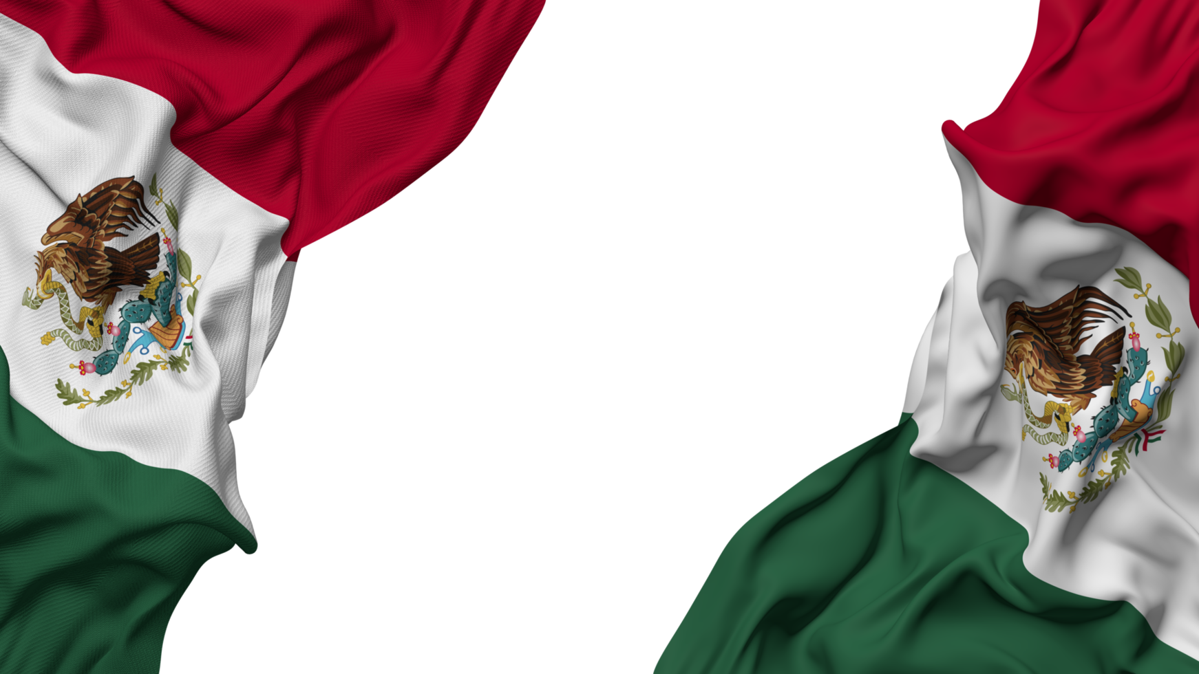 Mexico Flag Cloth Wave Banner in the Corner with Bump and Plain Texture, Isolated, 3D Rendering png