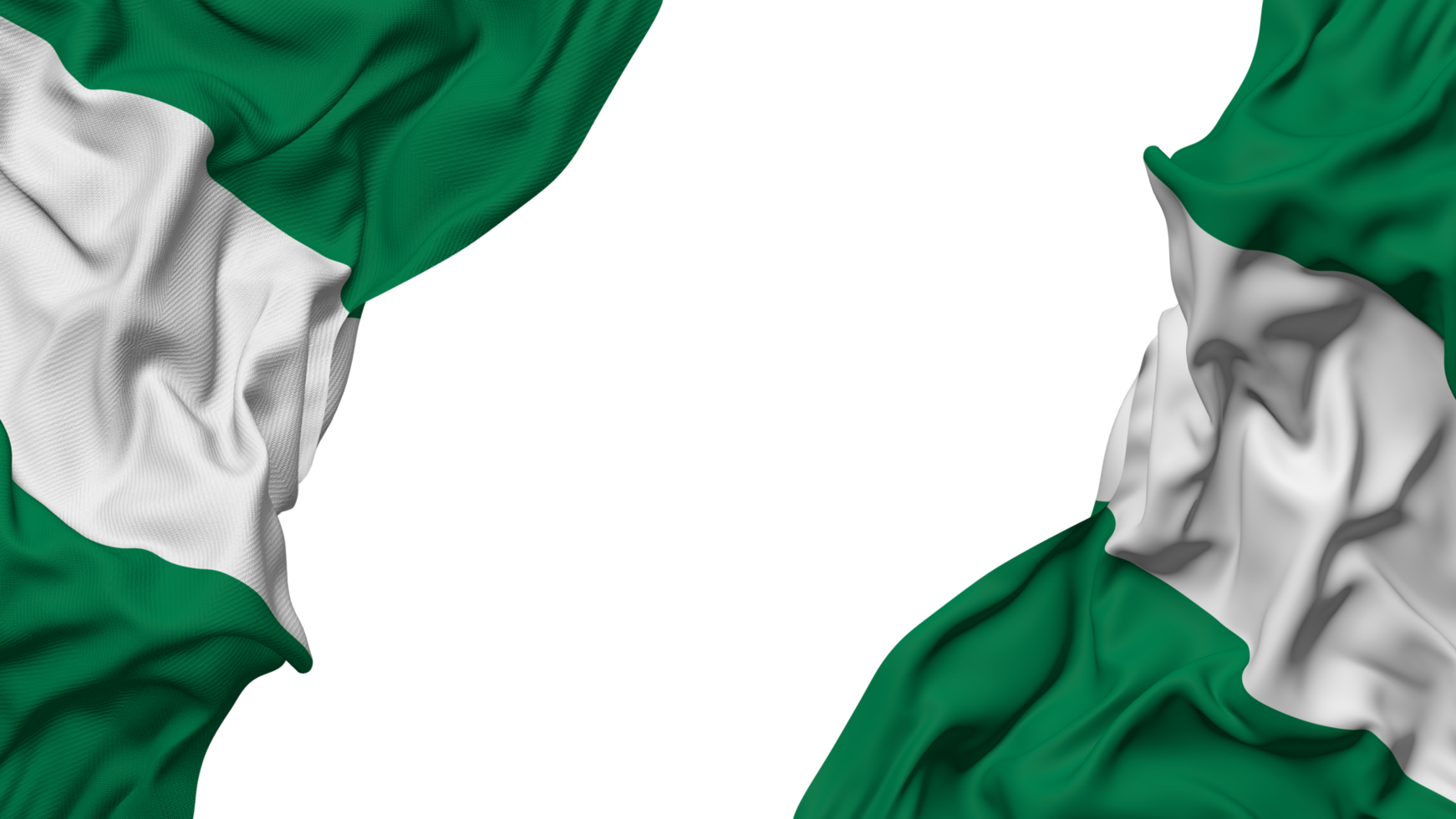 Nigeria Flag Cloth Wave Banner in the Corner with Bump and Plain Texture, Isolated, 3D Rendering png