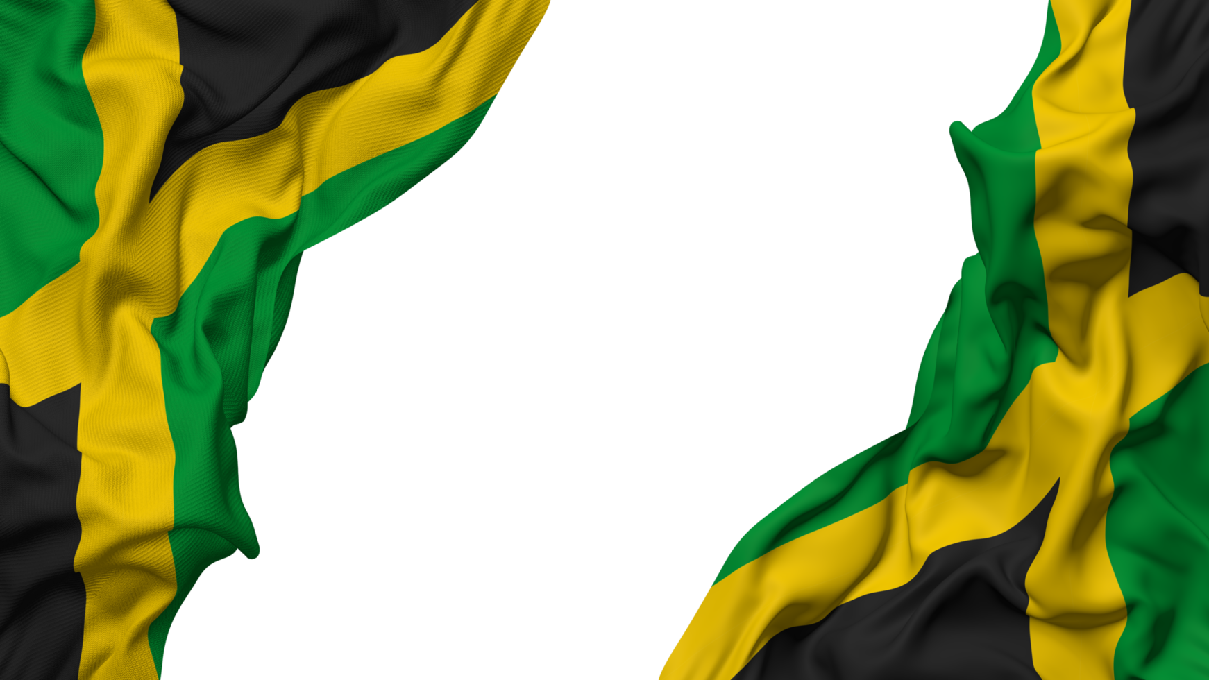 Jamaica Flag Cloth Wave Banner in the Corner with Bump and Plain Texture, Isolated, 3D Rendering png