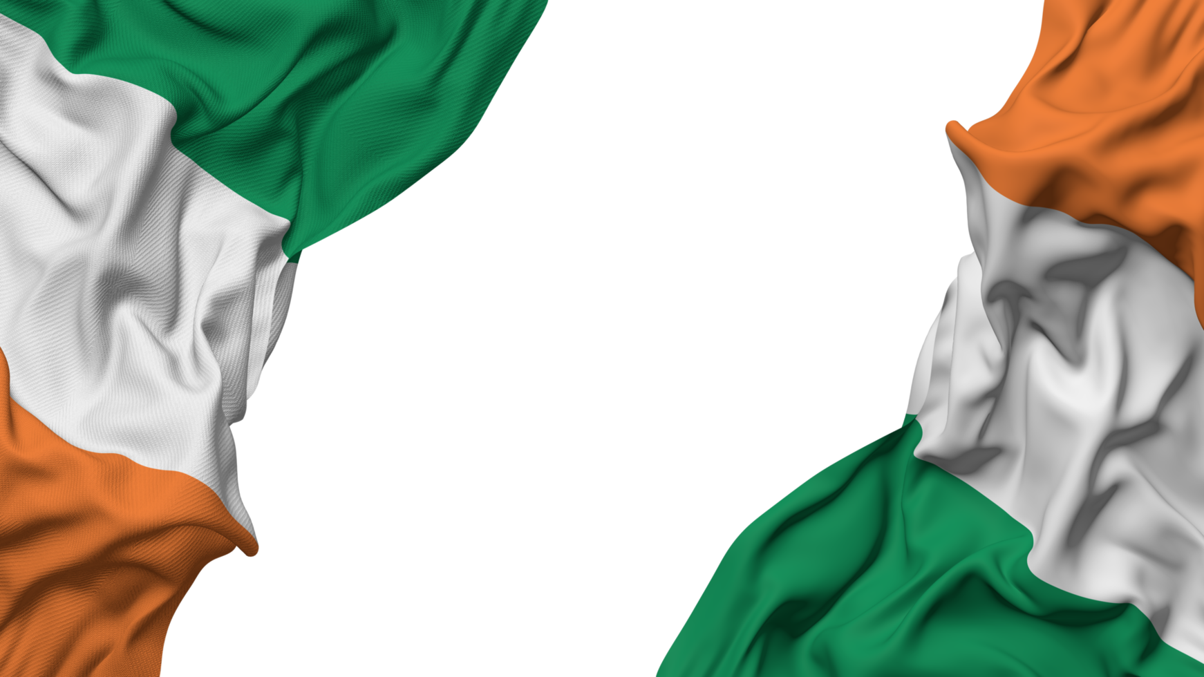 Irlanda bandera paño ola bandera en el esquina con bache y llanura textura, aislado, 3d representación png