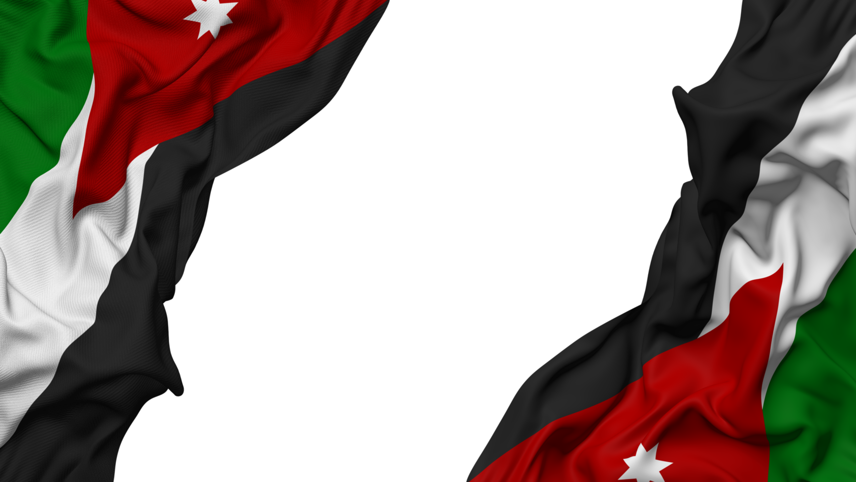 Jordan Flag Cloth Wave Banner in the Corner with Bump and Plain Texture, Isolated, 3D Rendering png