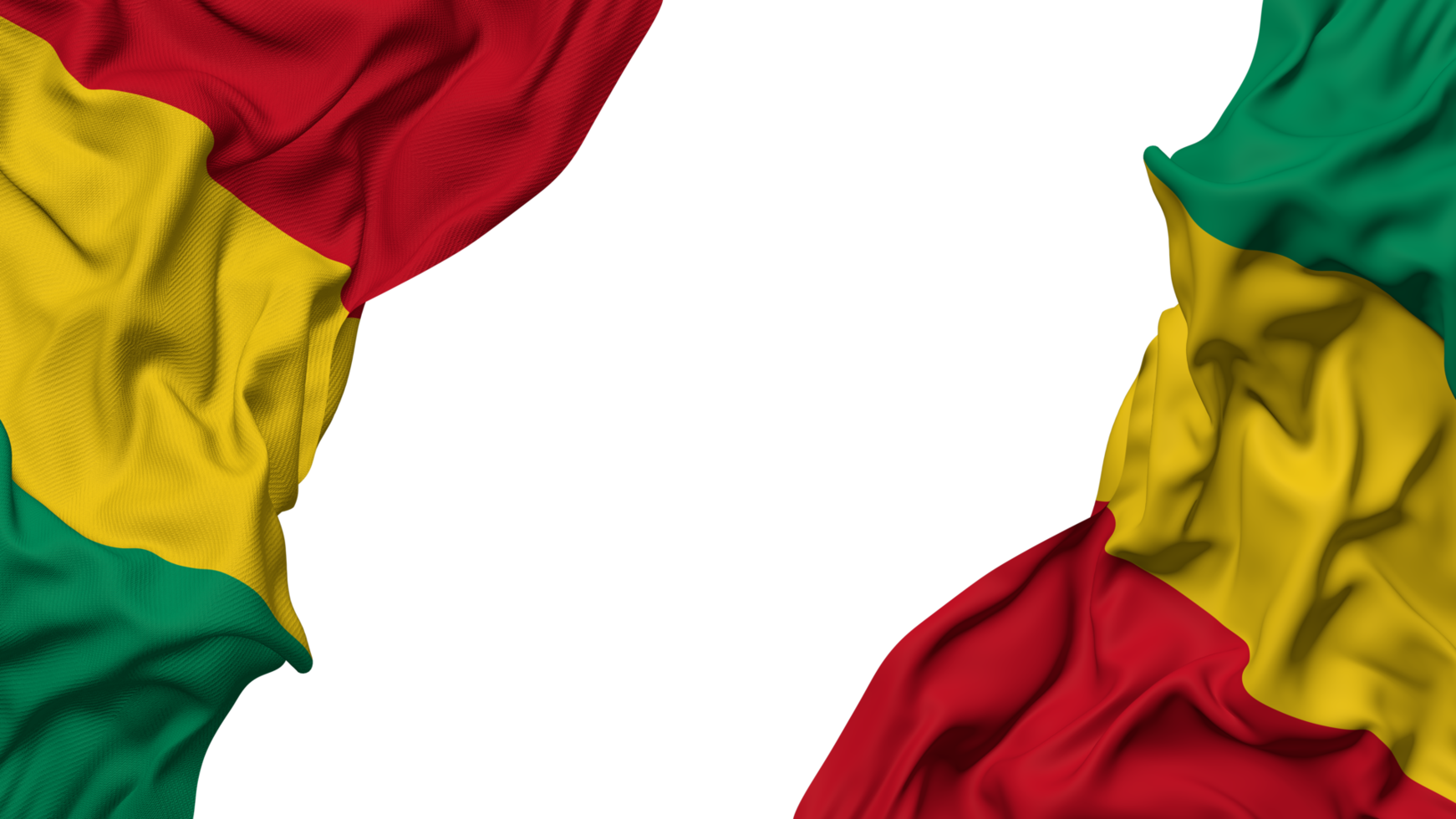 Guinea Flag Cloth Wave Banner in the Corner with Bump and Plain Texture, Isolated, 3D Rendering png