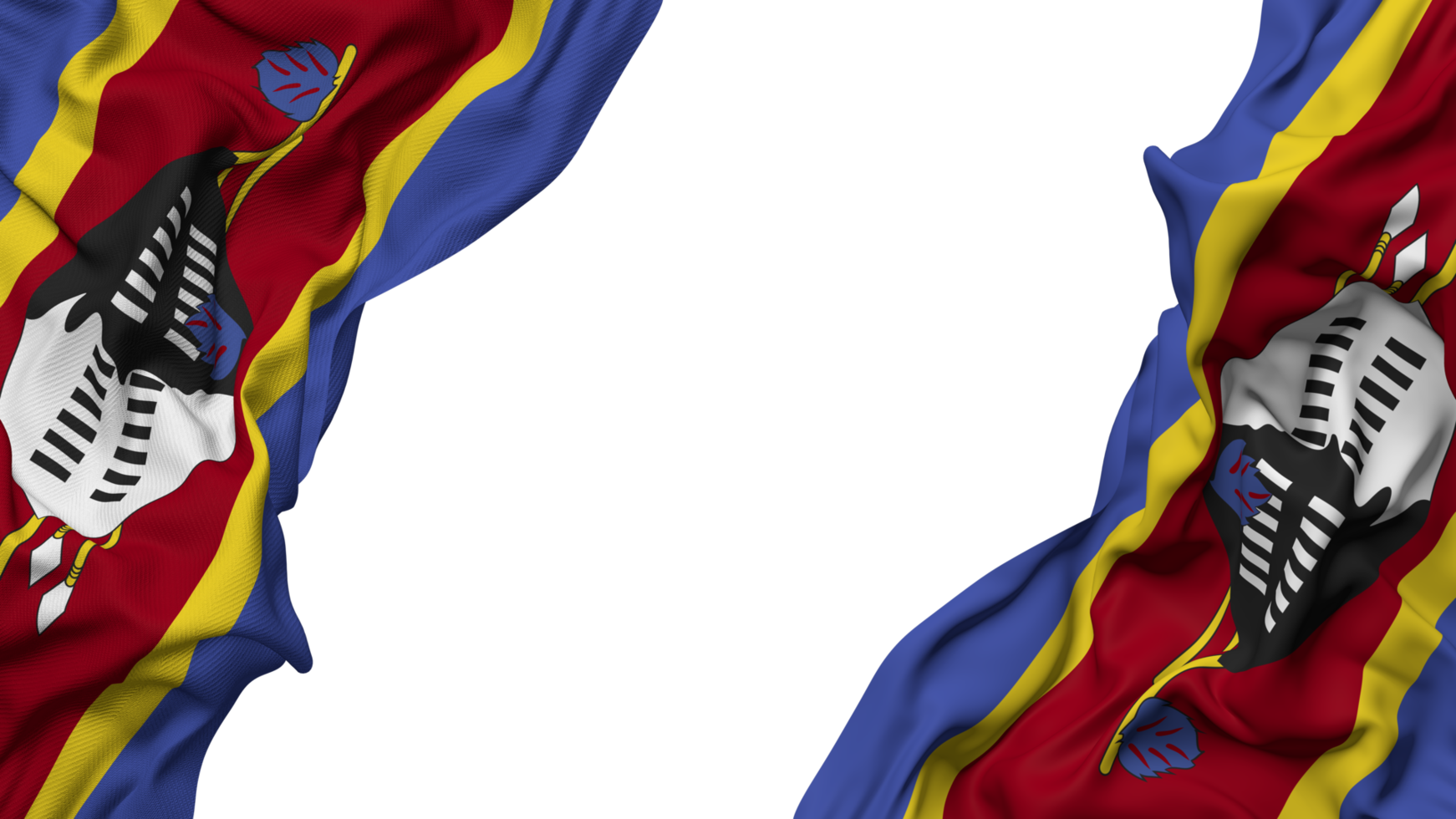 Eswatini Flag Cloth Wave Banner in the Corner with Bump and Plain Texture, Isolated, 3D Rendering png