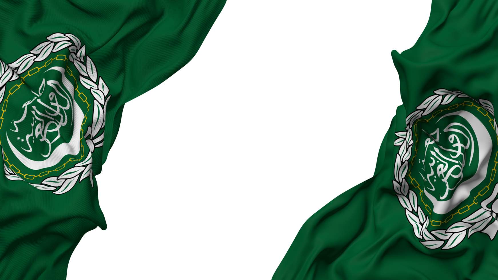 Arab League Flag Cloth Wave Banner in the Corner with Bump and Plain Texture, Isolated, 3D Rendering png