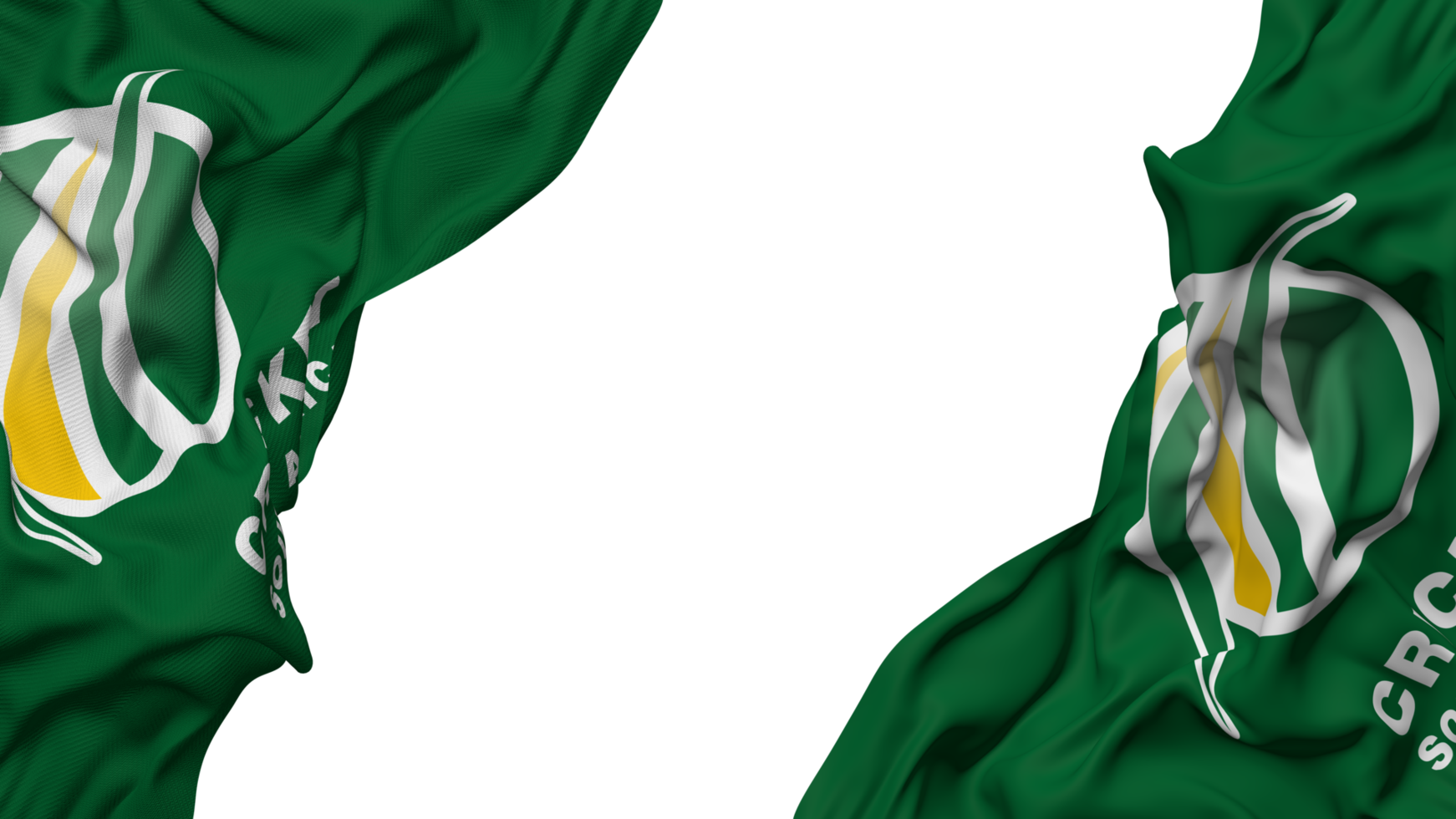 Cricket South Africa, CSA Flag Cloth Wave Banner in the Corner with Bump and Plain Texture, Isolated, 3D Rendering png