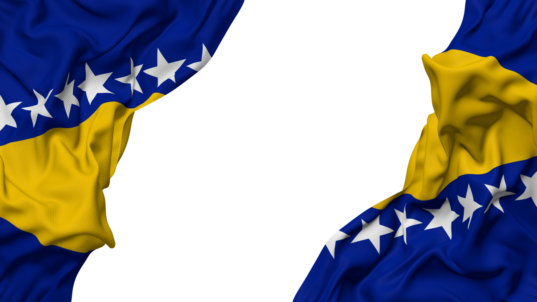 bosnia y herzegovina bandera paño ola bandera en el esquina con bache y llanura textura, aislado, 3d representación png