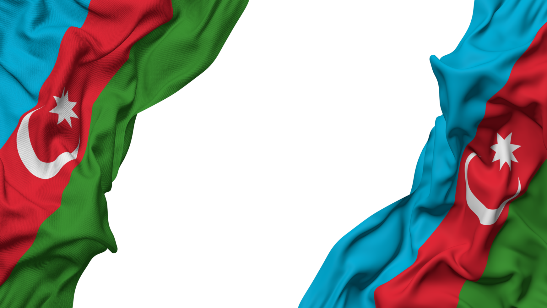 Azerbaijan Flag Cloth Wave Banner in the Corner with Bump and Plain Texture, Isolated, 3D Rendering png