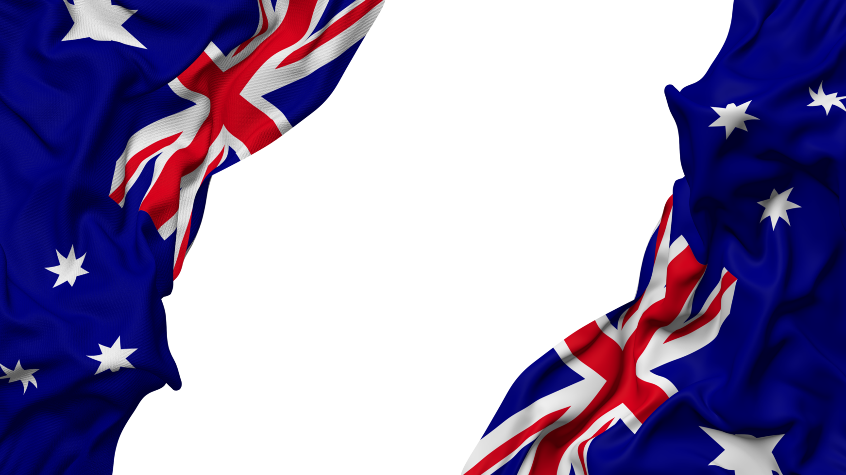 Australia Flag Cloth Wave Banner in the Corner with Bump and Plain Texture, Isolated, 3D Rendering png