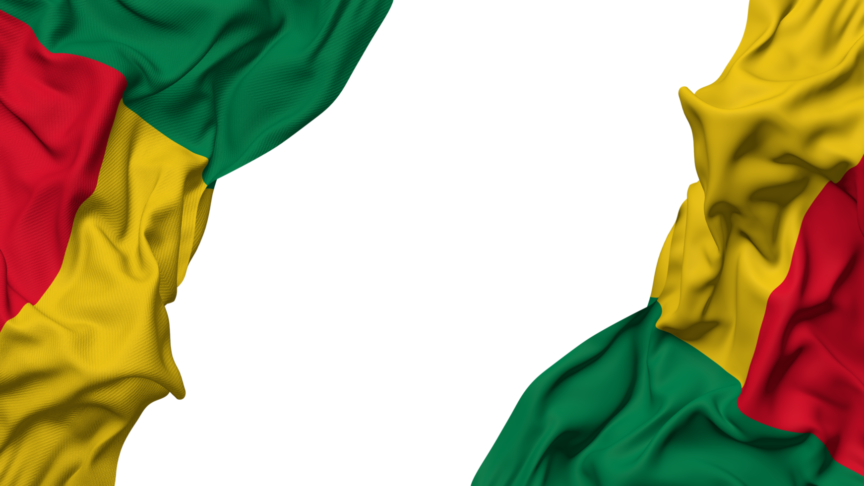 Benin Flag Cloth Wave Banner in the Corner with Bump and Plain Texture, Isolated, 3D Rendering png