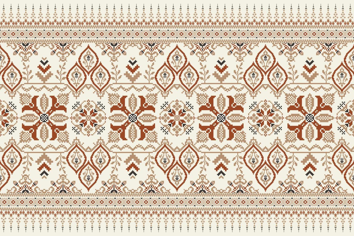 Geometric floral cross stitch embroidery on white background.ethnic oriental pattern traditional.Aztec style abstract vector illustration.design for texture,fabric,clothing,wrapping,decoration,scarf.