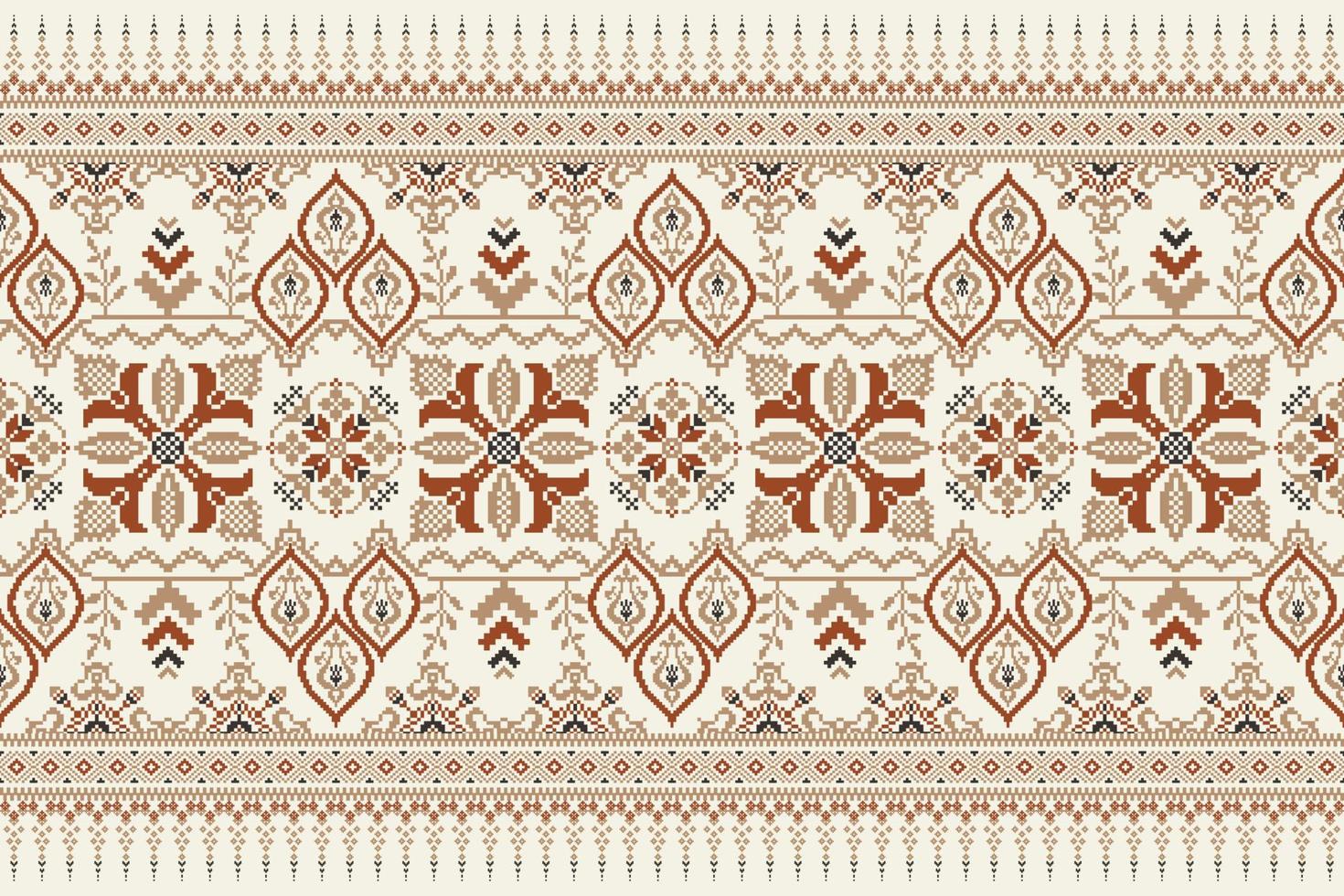 Geometric floral cross stitch embroidery on white background.ethnic oriental pattern traditional.Aztec style abstract vector illustration.design for texture,fabric,clothing,wrapping,decoration,scarf.