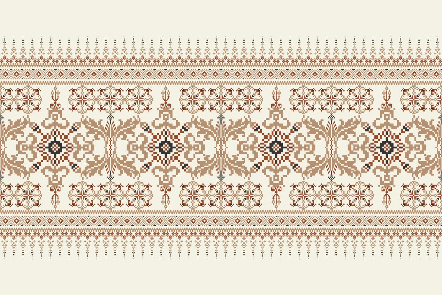 Geometric floral cross stitch embroidery on white background.ethnic oriental pattern traditional.Aztec style abstract vector illustration.design for texture,fabric,clothing,wrapping,decoration,scarf.