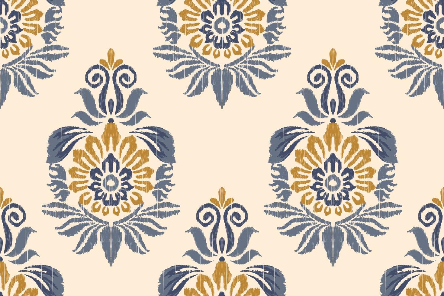 Ikat floral paisley embroidery on cream background.Ikat ethnic oriental seamless pattern traditional.Aztec style abstract vector illustration.design for texture,fabric,clothing,wrapping,scarf,sarong.