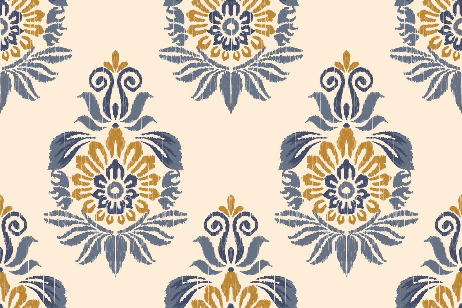 Ikat floral paisley embroidery on cream background.Ikat ethnic oriental seamless pattern traditional.Aztec style abstract vector illustration.design for texture,fabric,clothing,wrapping,scarf,sarong.